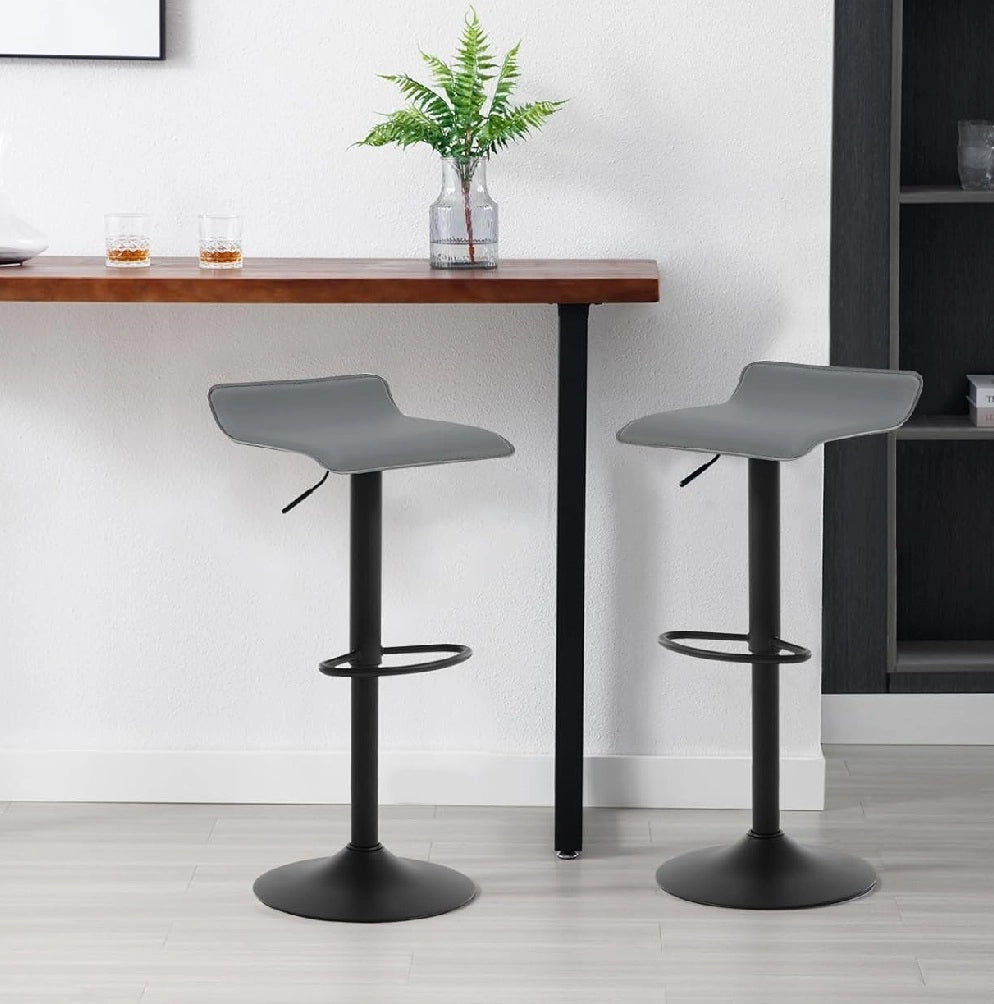 Coppia Sgabelli Cucina Bar Bistrot, Pelle Ecologica Imbottita Poggiapiedi Nero Grigio