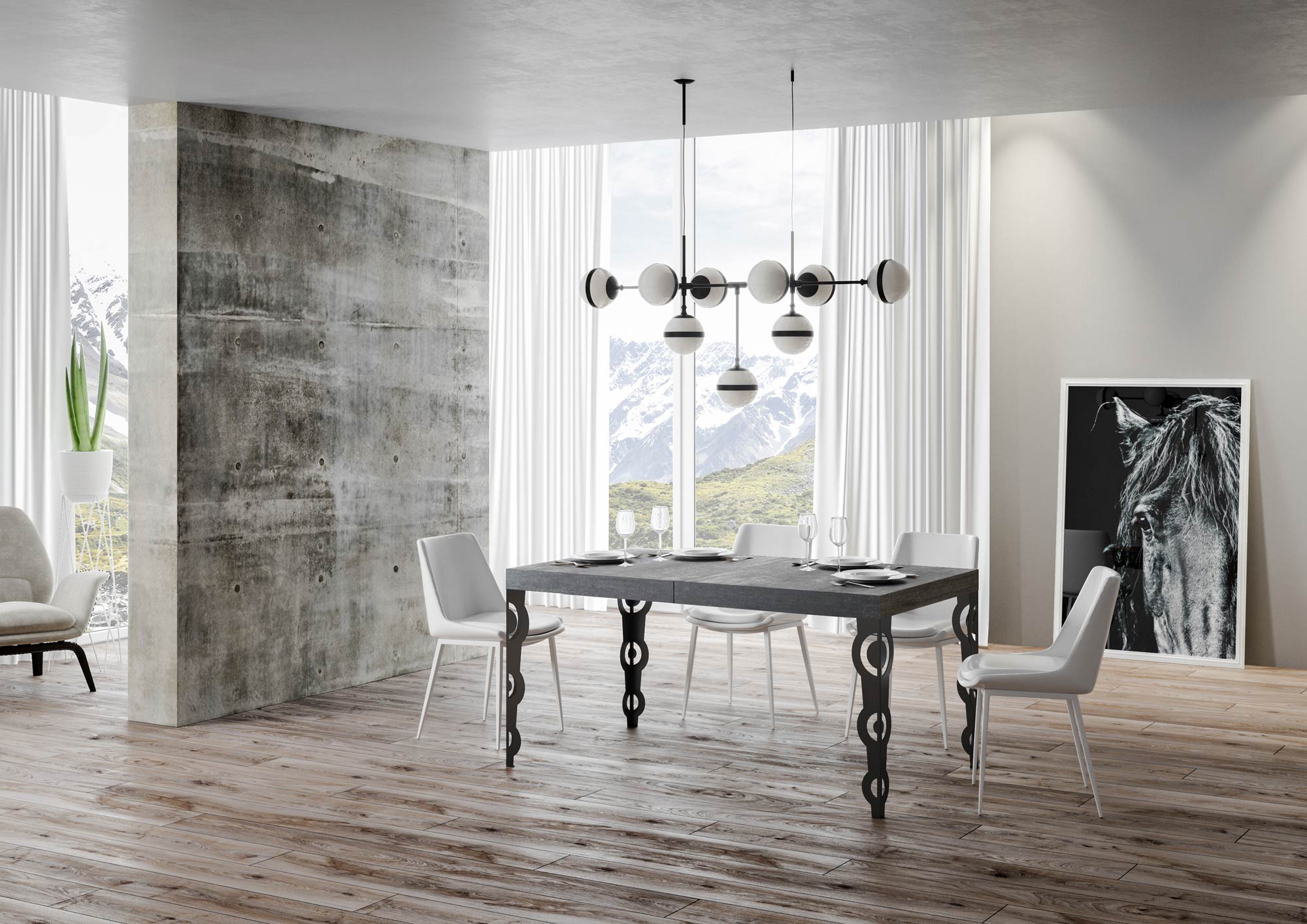 Tavolo Allungabile 120/380x90 cm Karamay Premium Cemento Gambe Antracite