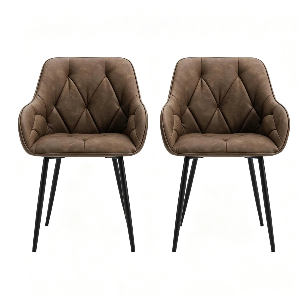 SEDIA da pranzo con braccioli 45,5x45x83,5 cm in ecopelle marrone scuro Set da 2 pezzi
