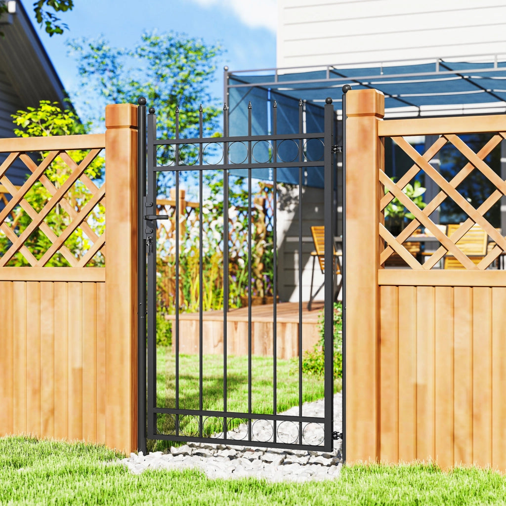 Cancello Giardino a 2 Paletti ¨C zephmum ¨C Acciaio Zincato, Nero, 105x204 cm