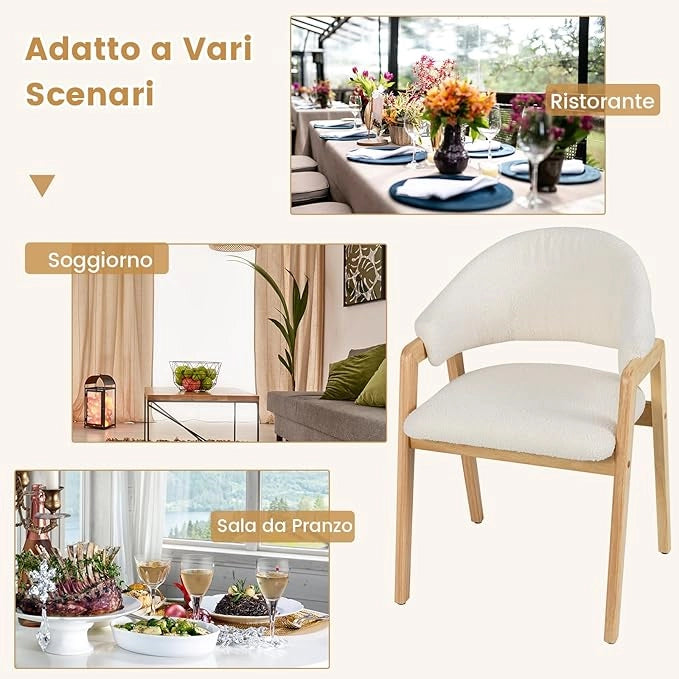 Set di 2 Sedie da Pranzo, Sedia da Cucina con Seduta Imbottita e Schienale Curvo Ergonomico, Bracciolo Confortevole e Piedini Regolabili, Poltrona in Legno per Sala da Pranzo