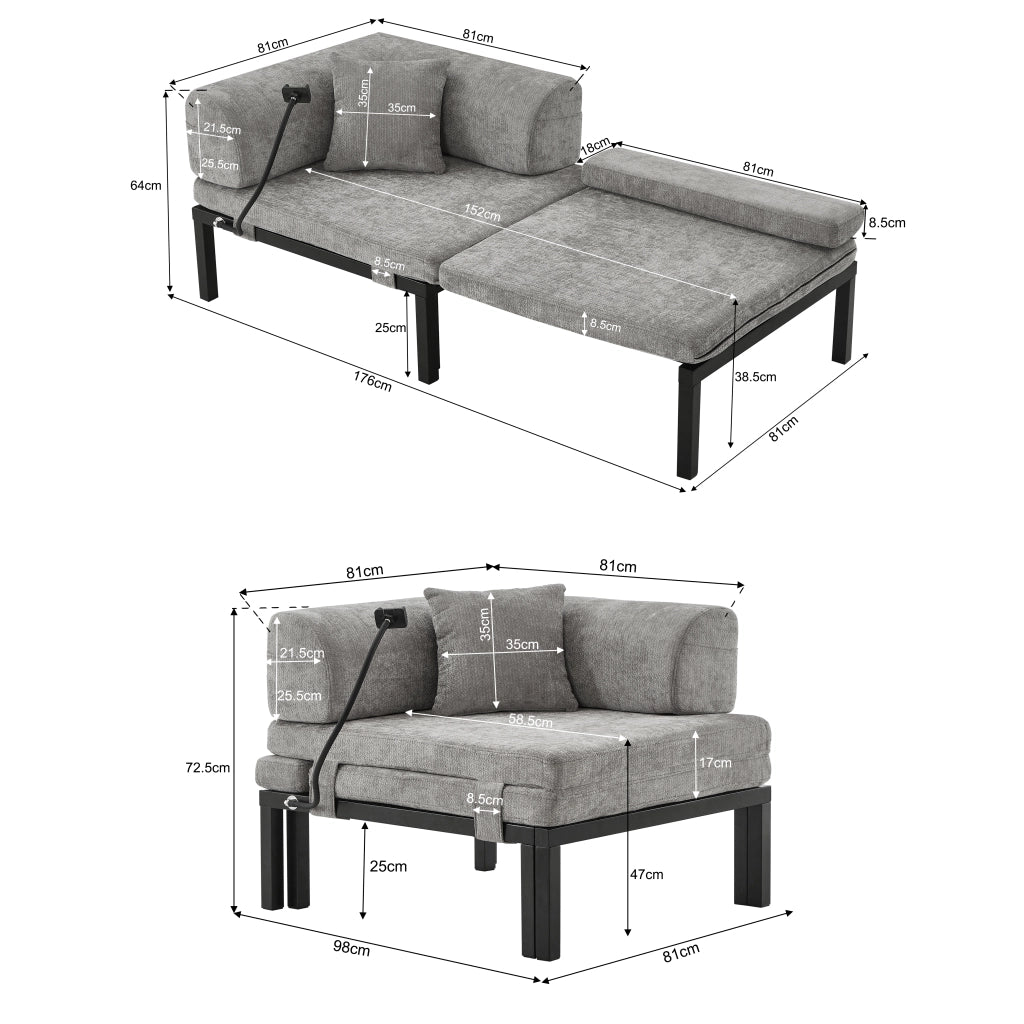 Divano letto pieghevole in legno massello, letto estraibile singolo, velluto grigio chiaro