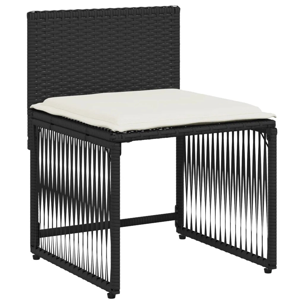 Set da Pranzo da Giardino 7 pz Nero con Cuscini in Polyrattan