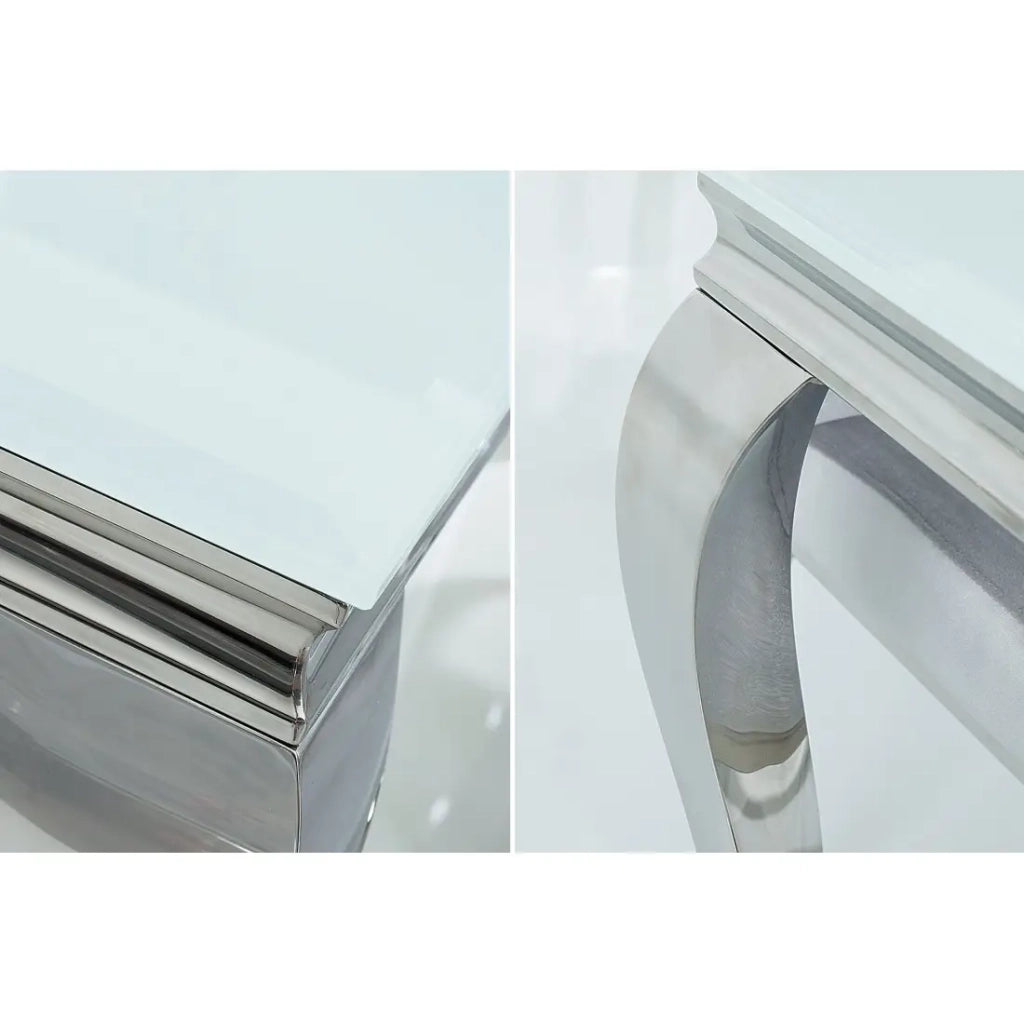 Tavolo da pranzo VELENA – Acciaio argentato e vetro opalino – 200 cm – Stile barocco moderno