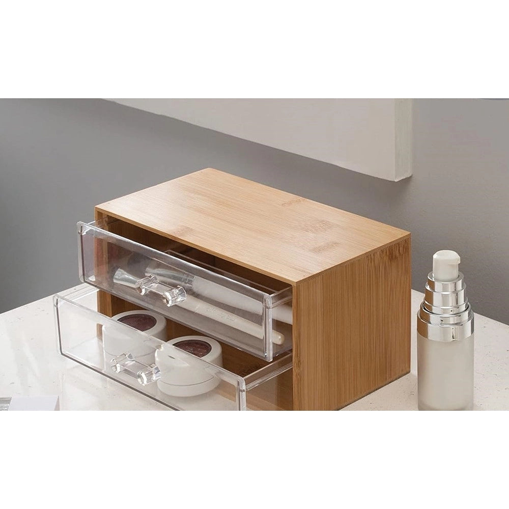 Trade Shop - Porta Gioielli Cosmetici Con 2 Cassetti Organizzatore Casa In Legno 19x11.7x9.6 Cm 10829 -