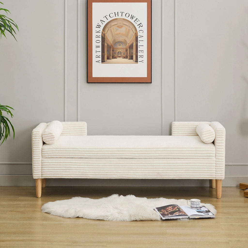 Pouf con Braccioli, Schienale e Cuscini ¨C MINIMAL ¨C Velluto Avorio