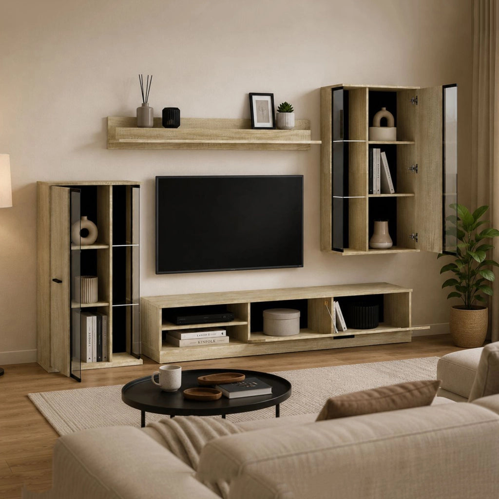 Mobile Soggiorno Limose, Parete Attrezzata Modulabile, Marrone Rovere