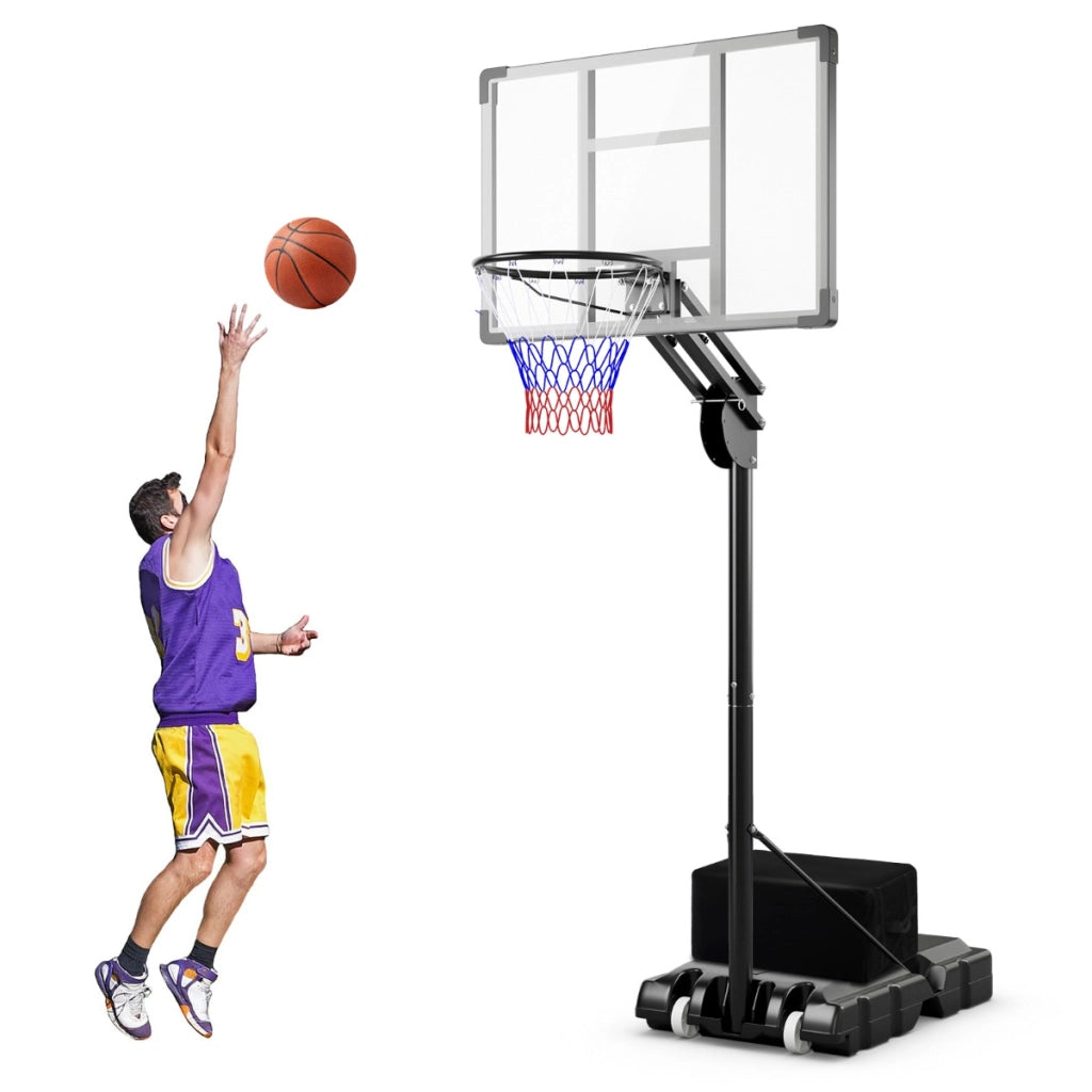 Canestro da basket regolabile da 1,49-3,05m, Canestro da basket portatile con tabella indistruttibile 2 ruote-Ricreazione outdoor