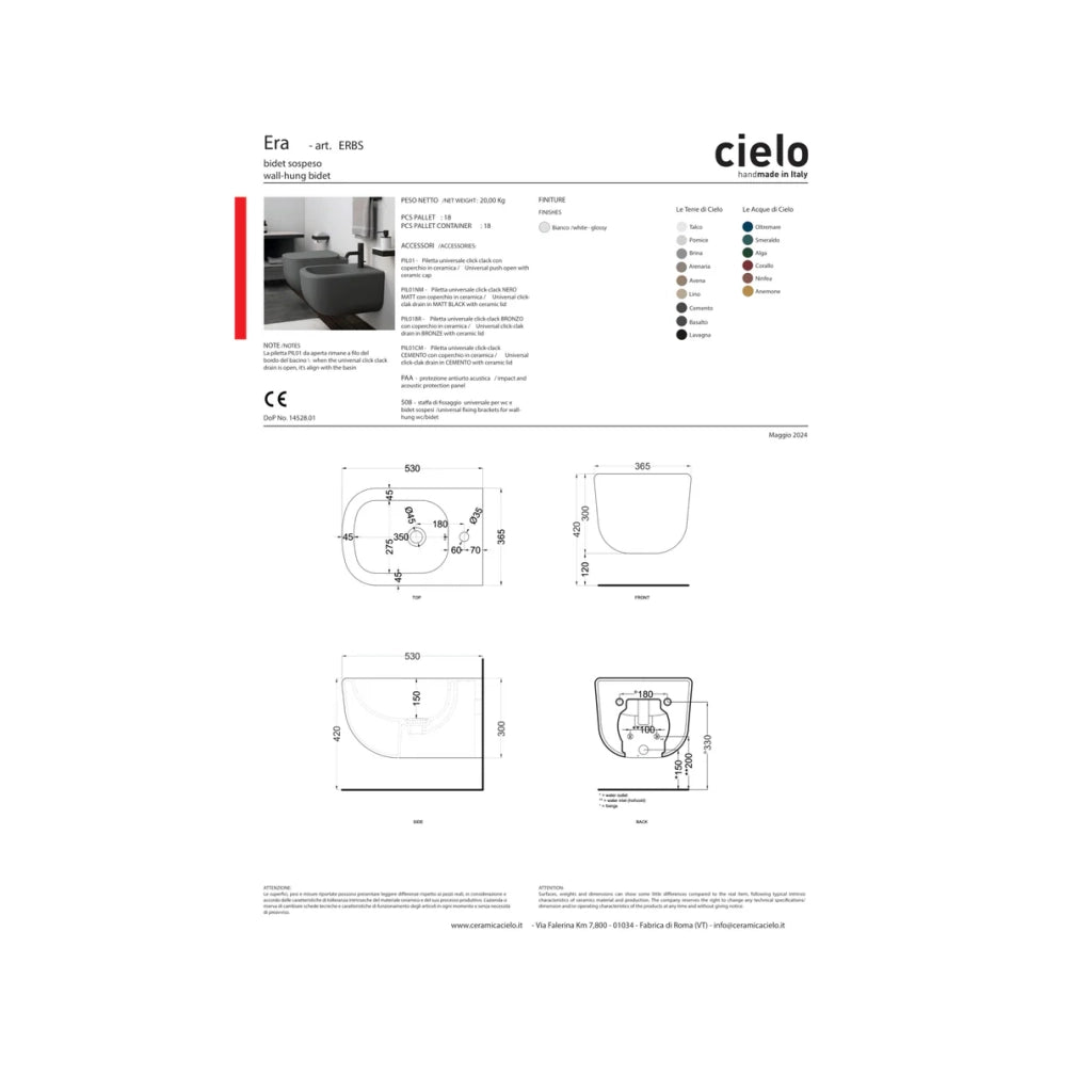 Bidet Sospeso Ceramica Cielo "Era" Bianco Lucido