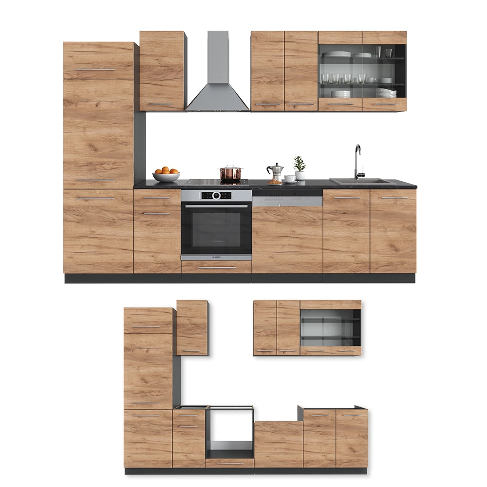 Cucina componibile Fame-Line Rovere dorato/Antracite 300 cm, PL Antracite Vicco