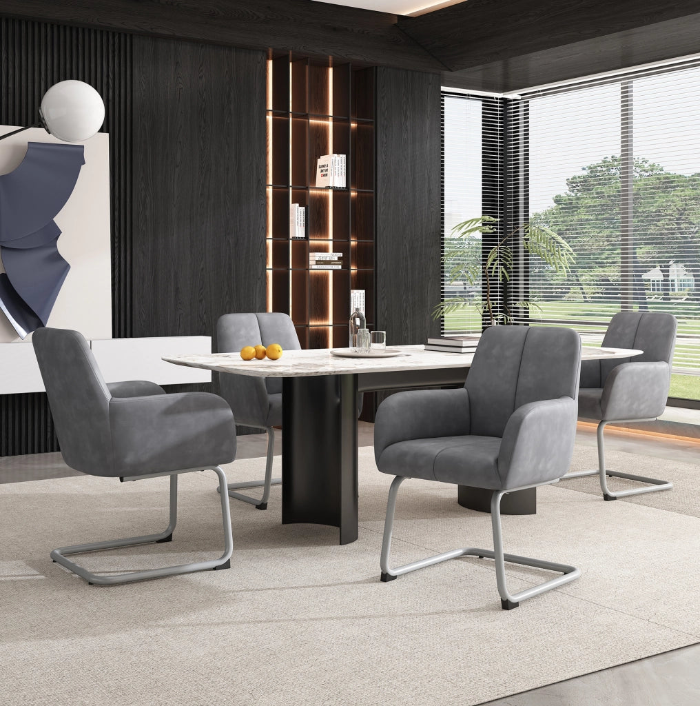 Set di 2 sedie da pranzo con braccioli integrati ergonomiche in pelle grigio
