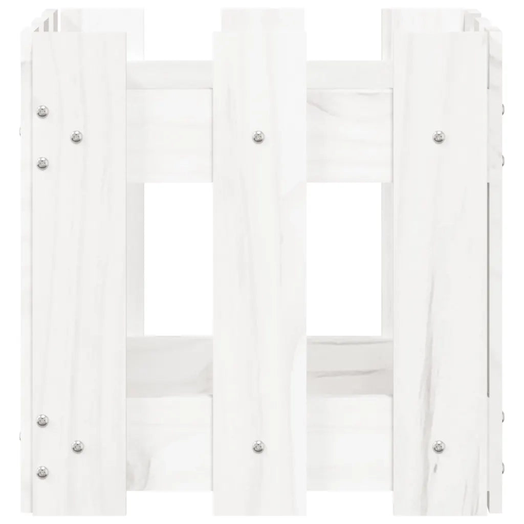 Fioriera | Cassetta per fiori | Vaso Giardino a Recinzione Bianco 30x30x30 cm Massello Pino