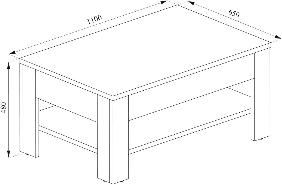Tavolino Milan, Sonoma, 92.2 x 65 cm, con vano portaoggetti per riporre riviste e telecomandi