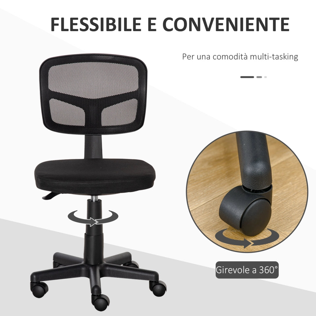 Sedia da Ufficio Ergonomica in Rete Senza Braccioli e Regolabile in Altezza, Nero