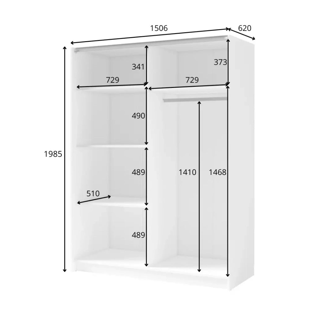 Armadio VARIA 2 porte scorrevoli con specchio in quercia e nero 150 cm