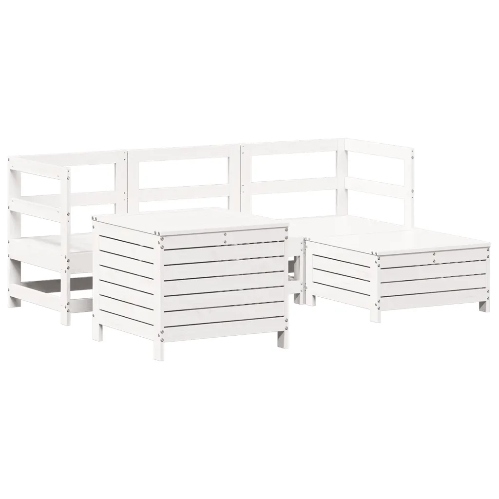 Set Salotto da Giardino 5 pz Bianco in Legno Massello di Pino
