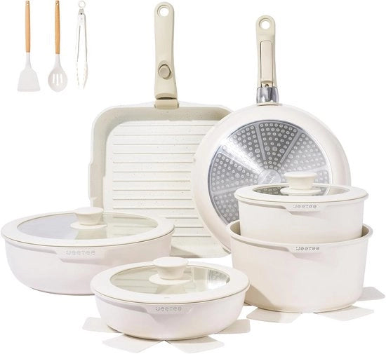 Set di pentole con manico rimovibile - 26 pezzi - Induzione e forno resistente - Inclusi padelle da cottura e padelle da brasatura
