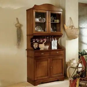 Credenza cristalliera beverly in legno 2 ante arte povera noce scuro