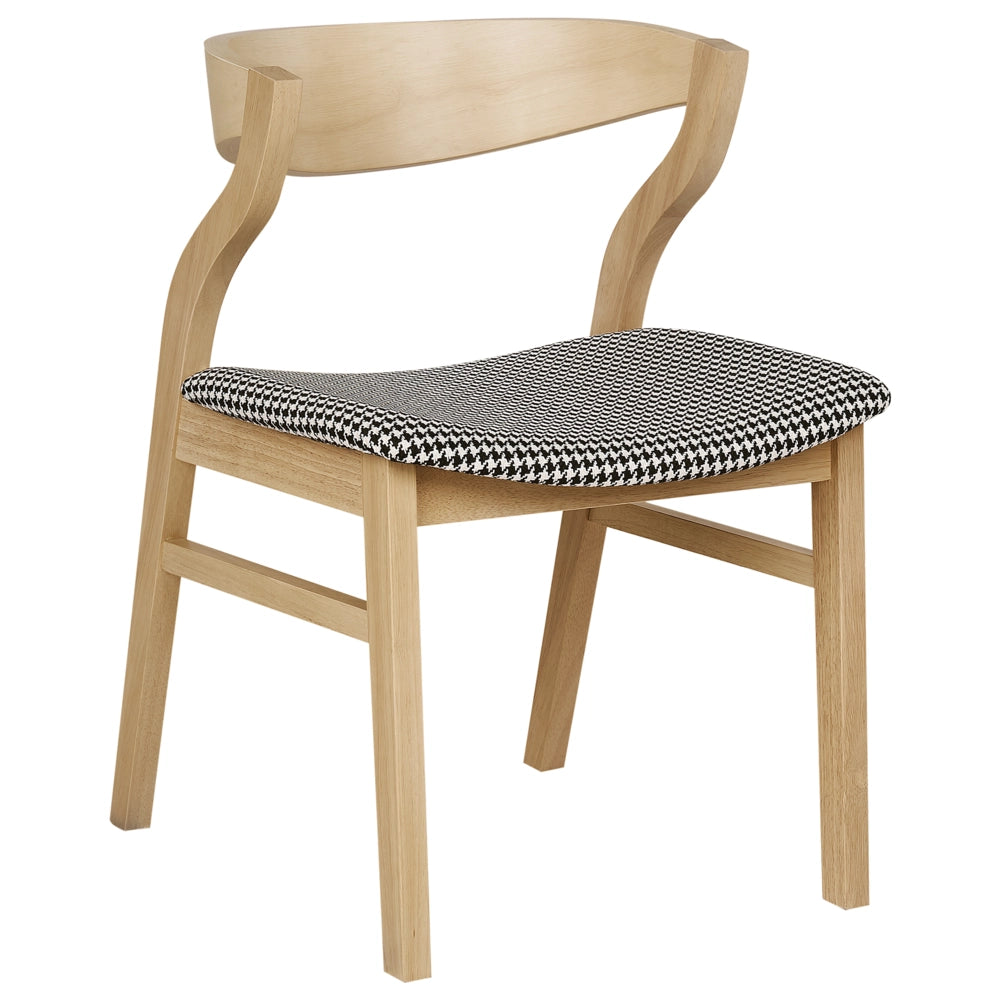 Set di 2 sedie da pranzo in legno chiaro compensato bianco e nero tessuto poliestere pied de poule gambe in legno di gomma stile retrò tradizionale