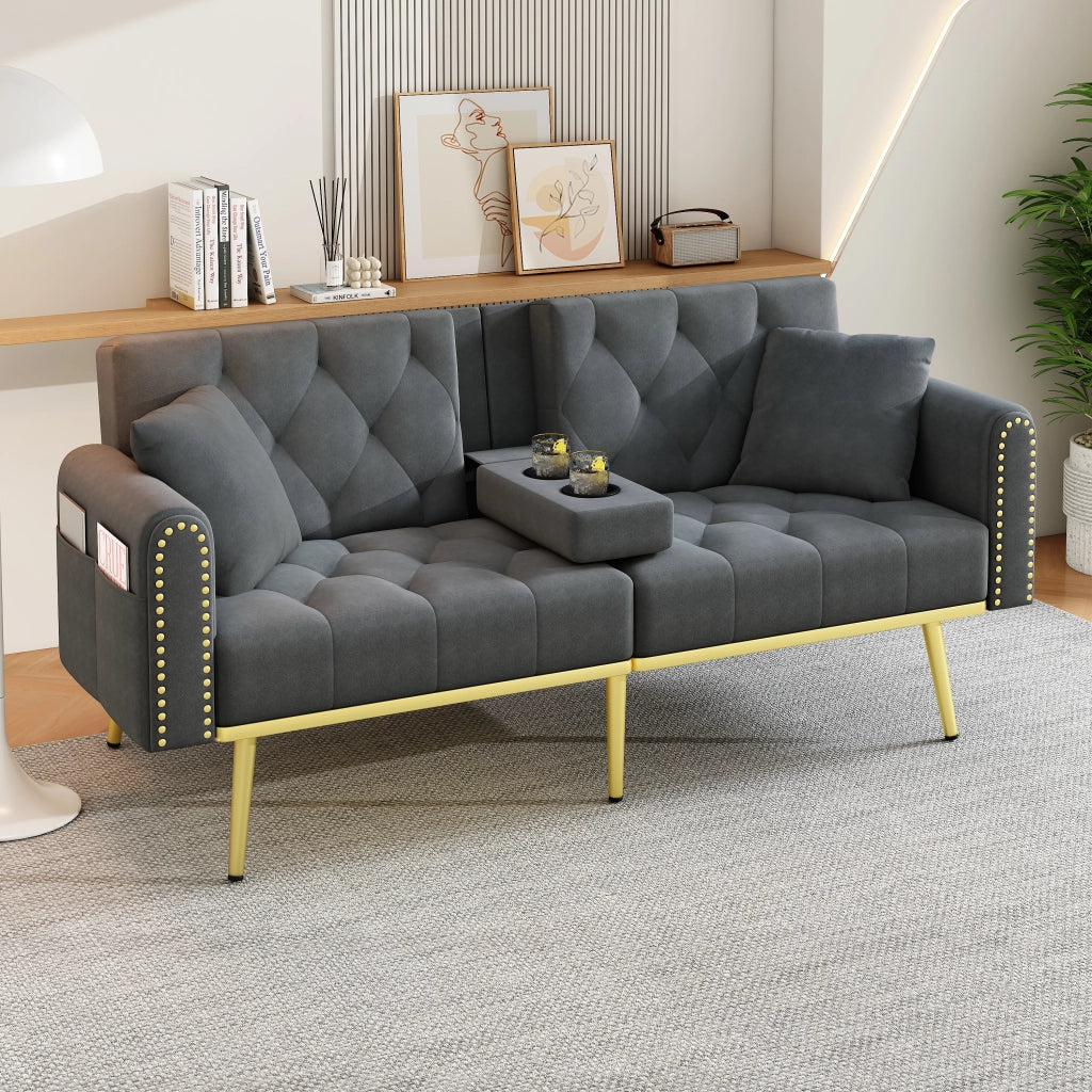 DIVANO LETTO multifunzione 175x80x73,5 cm velluto grigio con 2 cuscini