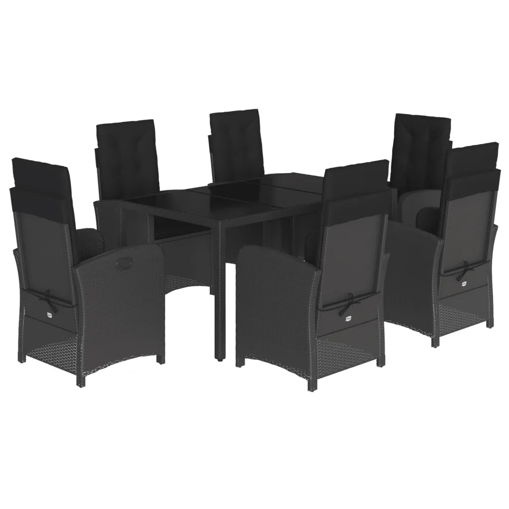 Set da Pranzo da Giardino 7 pz Nero con Cuscini in Polyrattancod mxl 88574