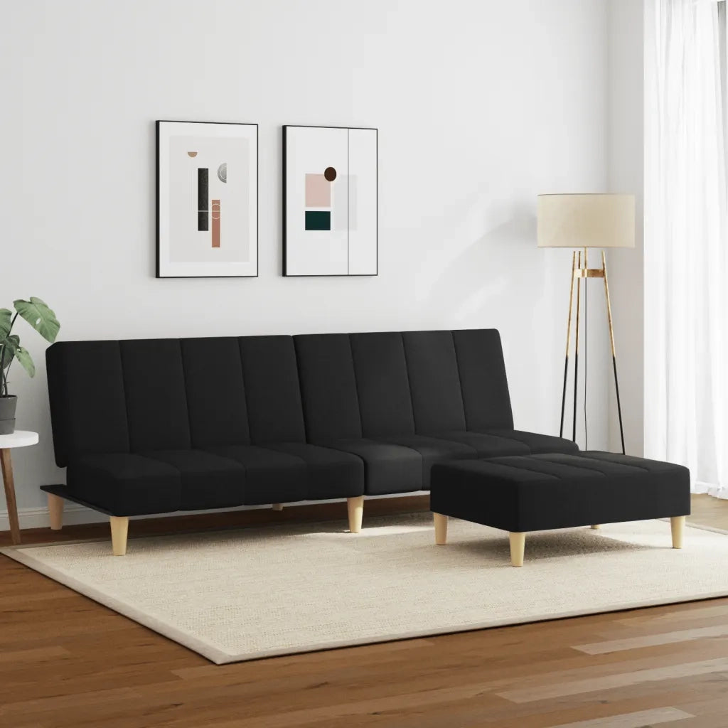 Divano Letto a 2 Posti con Poggiapiedi-Sofa Letto 2 Posti-Daybed Nero in Tessuto 646453