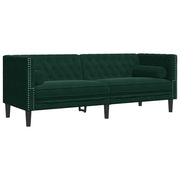 Divano | Divano da soggiorno | Sofa Chesterfield con Rinforzi 3 Posti Verde Scuro in Velluto