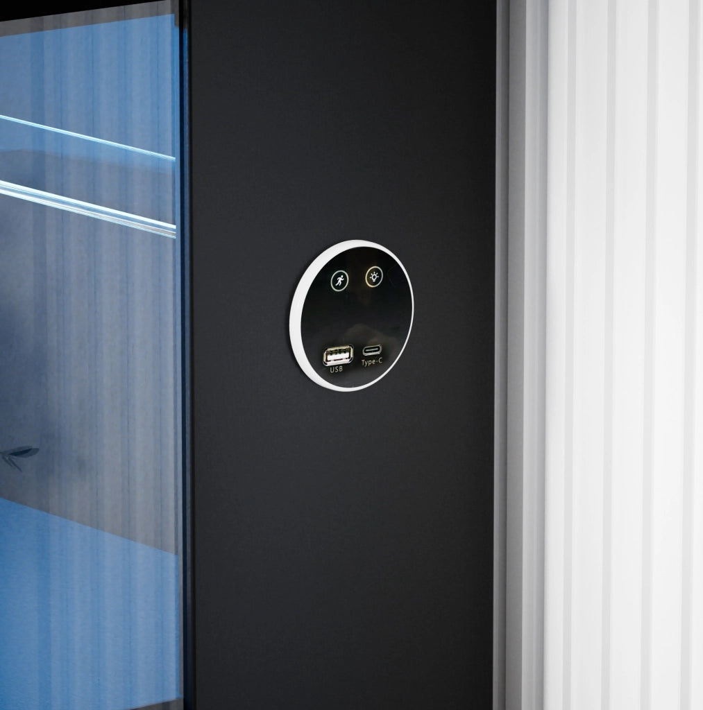 Vetrina in vetro con LED; ricarica USB e Type-C; sensore di movimento; 80x35x165 cm; nera