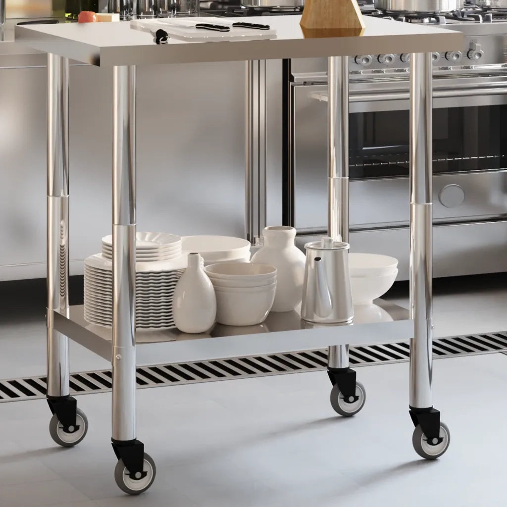 Tavolo da Lavoro Cucina con Ruote 82,5x55x85 cm in Acciaio Inox CFW8527361