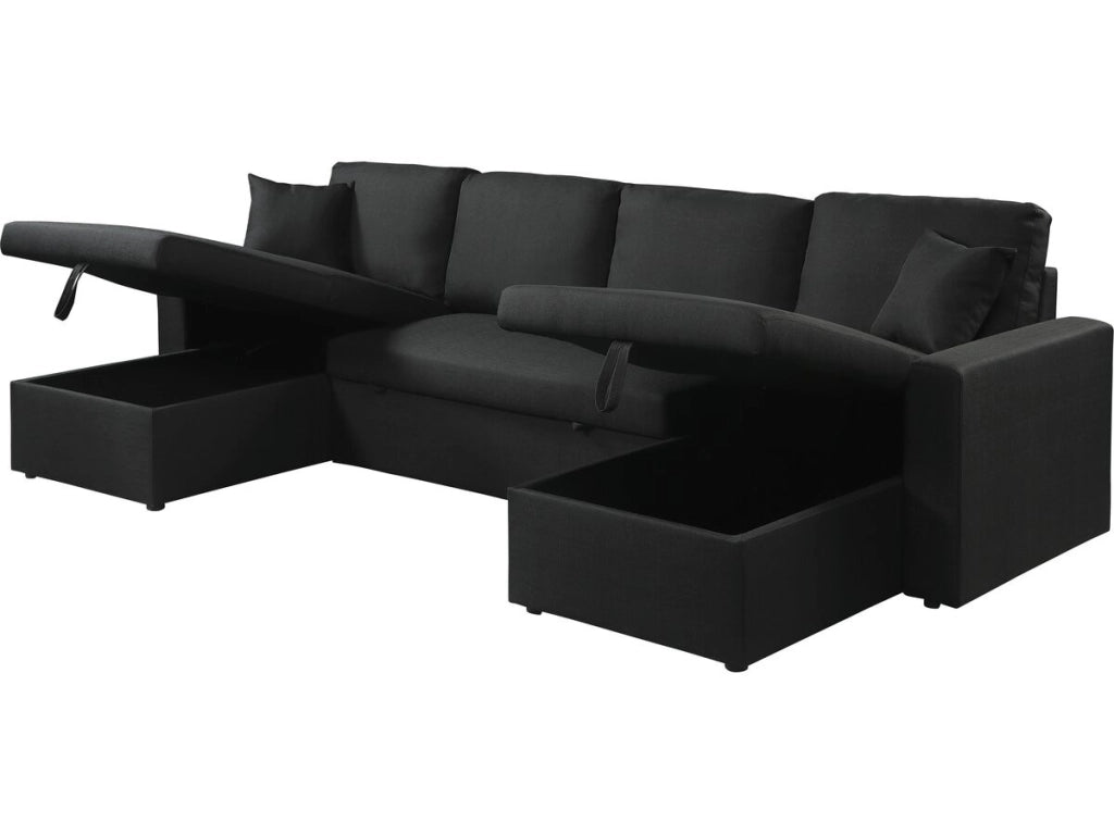 Divano letto angolare panoramico "Alain" in tessuto - 4 posti - Nero