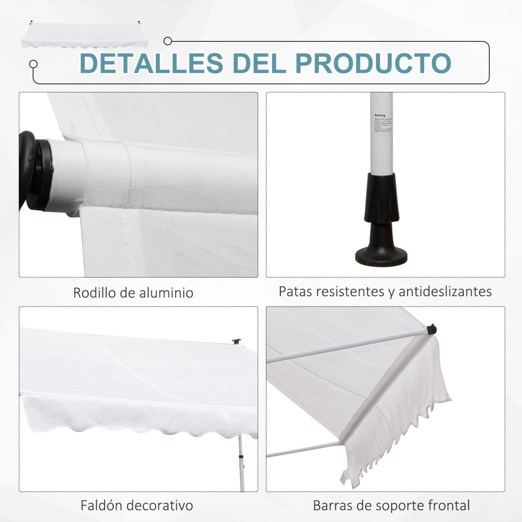 Toldo Retrattile Manuale per Terrazza con Manovella ¨C Zephmum ¨C 300x150 cm, Bianco