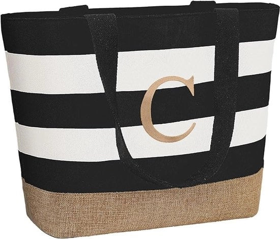 Borsa personalizzata per spiaggia, grande borsa con iniziali per donne, borsa per spesa con cerniera, regali personalizzati per donne per amica, damigella d'onore, donna, collega (C)