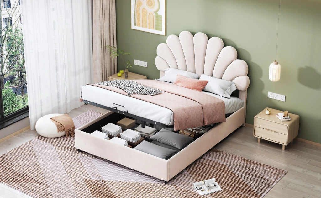 letto imbottito velluto beige 140 x 200 cm