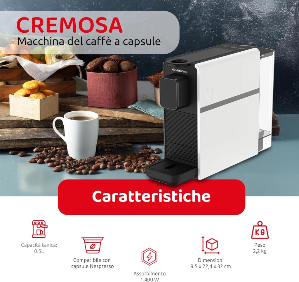 Macchina Caffe Automatica Melchioni Cremosa Compatibile Capsule nespresso 20bar