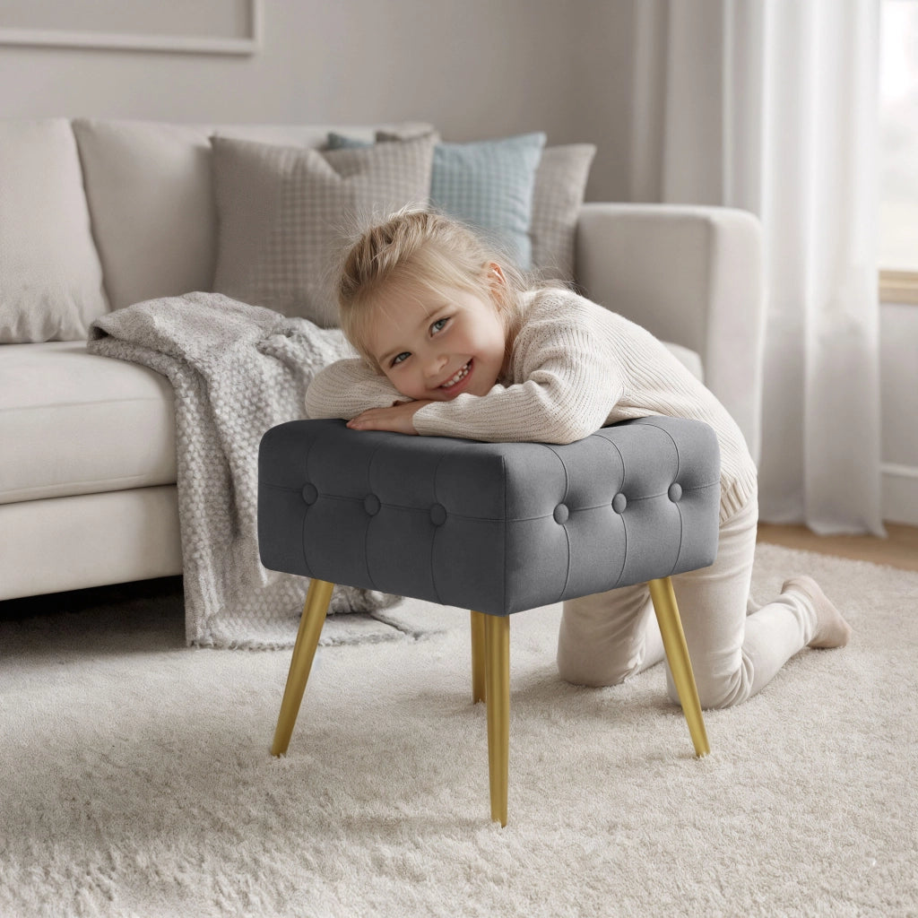 Pouf sgabello in velluto trapuntato 40 cm QUADRA Grigio Scuro