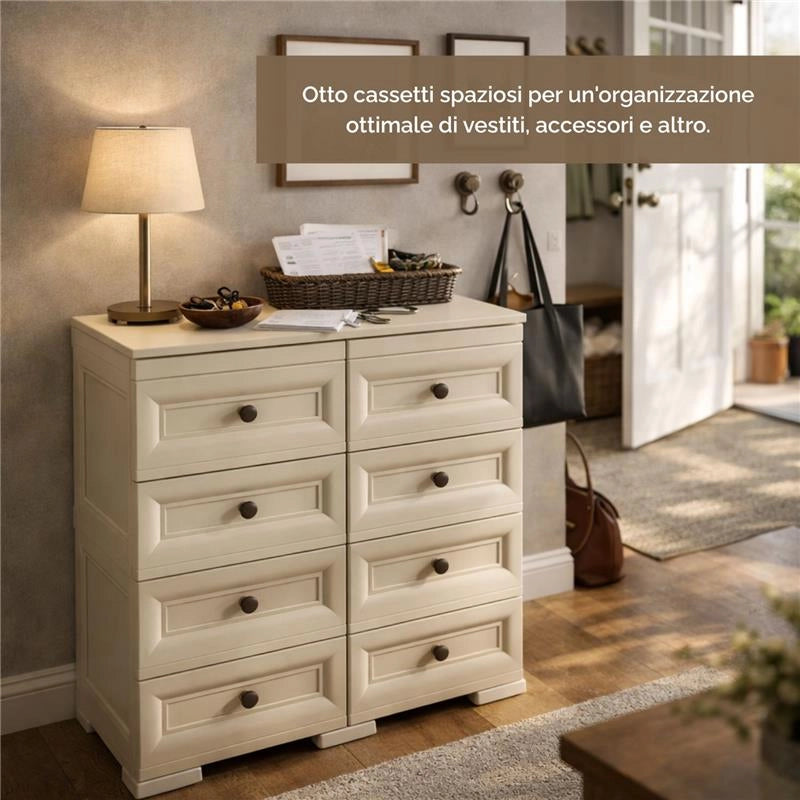 CASSETTIERA 8 CASSETTI PICCOLI ANGORA 79X43X85,5 CM IN RESINA – MOBILE CONTENITORE SALVASPAZIO PER ORGANIZZAZIONE CASA