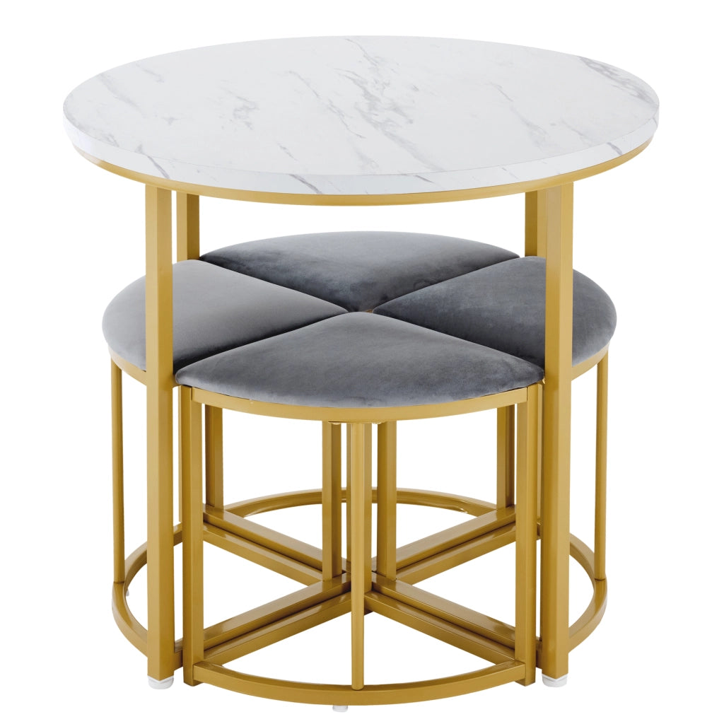 Tavolo da Pranzo Allungabile con 4 Sedie ¨C MINIMAL ¨C Velluto Grigio, Telaio Dorato