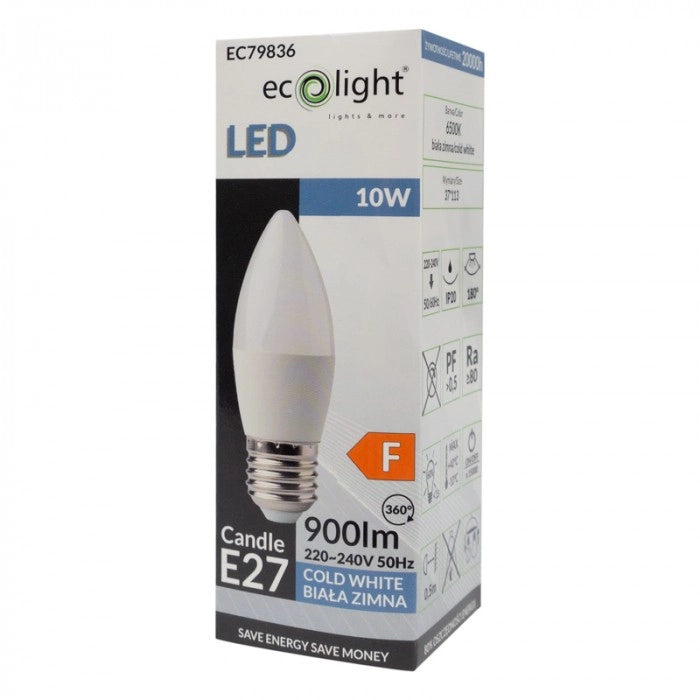 Lampadina LED Candela E27 10W 900lm 6500K no sfarfallio