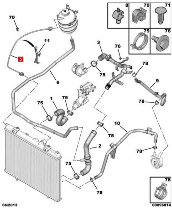 Scavenging Pijp per Radiatori - Water Retorno Pijp - Scavenging Pijp - OEM 1323Y2 - Kunststof - Per 206/207 - Koelpijp