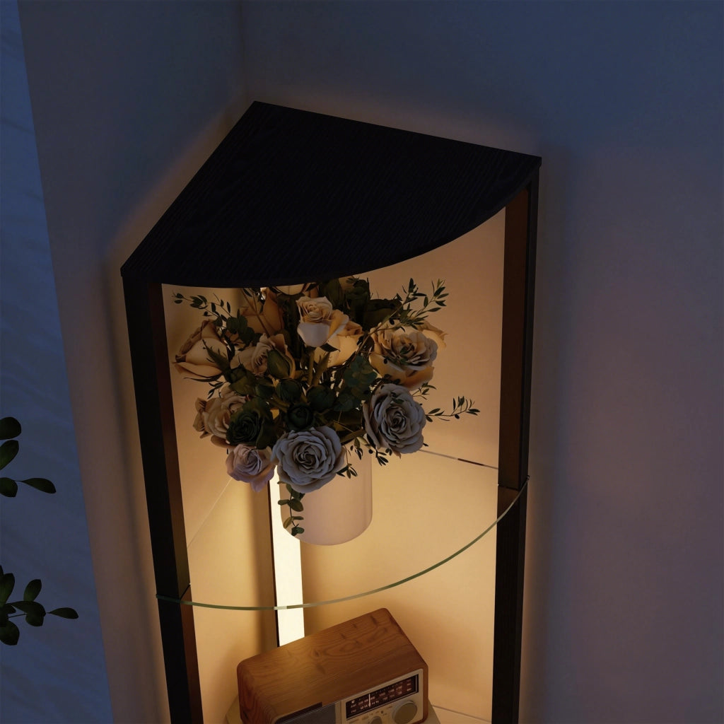 Lampada da terra con scaffale in vetro ¨C zephmum ¨C nero 3 livelli luminosit¨¤ interruttore a pedale