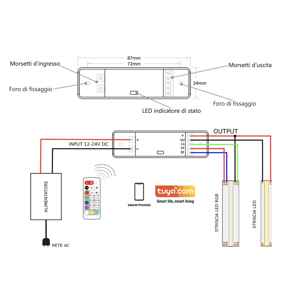 Telecomando per controllo remoto delle strisce led Smart Tuya RGB-W