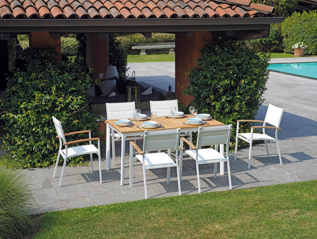 Sedia Impilabile da Giardino 57x58x88 cm in Alluminio e Textilene Tenerife Bianco