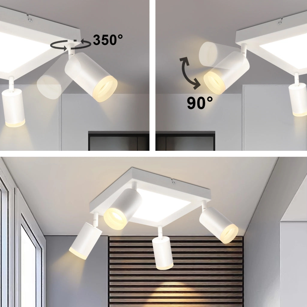 ZMH Faretto da soffitto 4 lampadine quadre 3000K GU10 installazione semplice bianco caldo orientabile 350° moderno