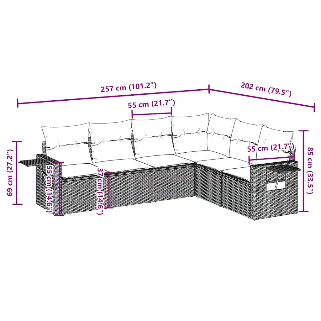 Set Divano da Giardino 6 pz con Cuscini Marrone in Polyrattan 3220212