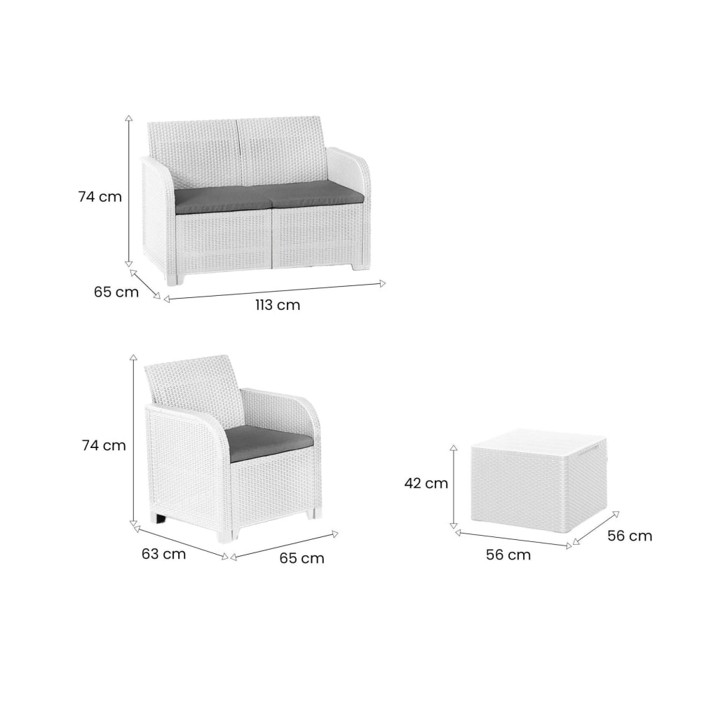 Set salotto da esterno Barrhead, Salottino outdoor, Set da balcone o giardino, Composizione soggiorno per esterni, 113x65 h74 cm, Bianco