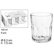 Trade Shop - Set 6 Bicchieri Trasparenti 140ml In Vetro Da Tavola Acqua Bevanda Calda The -