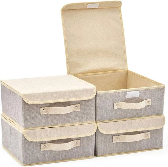 Cassetto di archiviazione con coperchio - Set di 4 - Grigio e beige - 267 x 267 x 127 cm