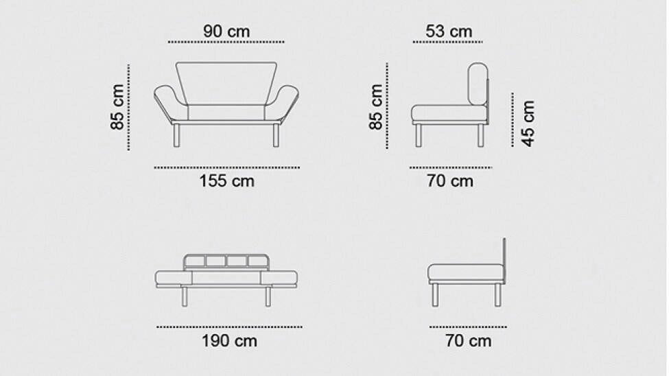 Guchol, Divano Letto 2 Posti Contenitore, 155x70 cm Azzurro