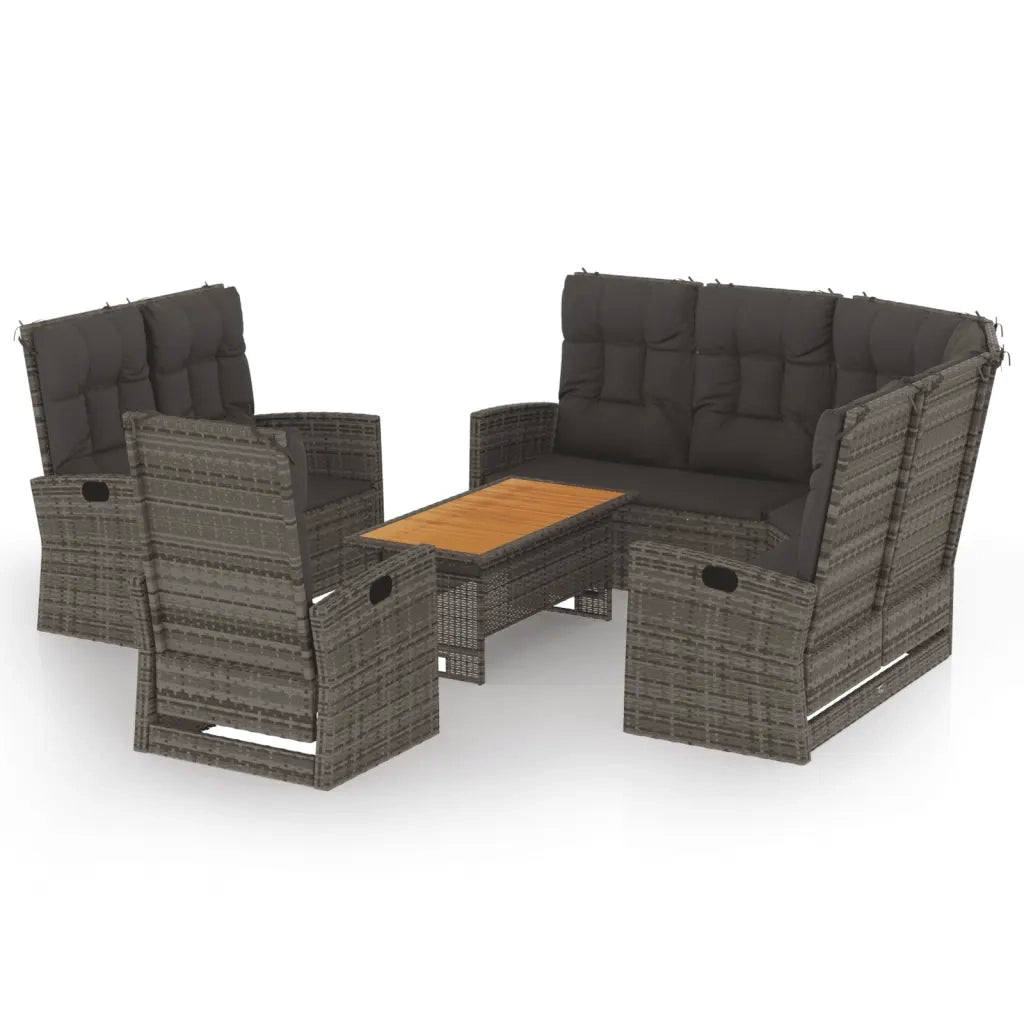 Set Divani da Giardino 4 pz con Cuscini in Polyrattan Grigio 362180