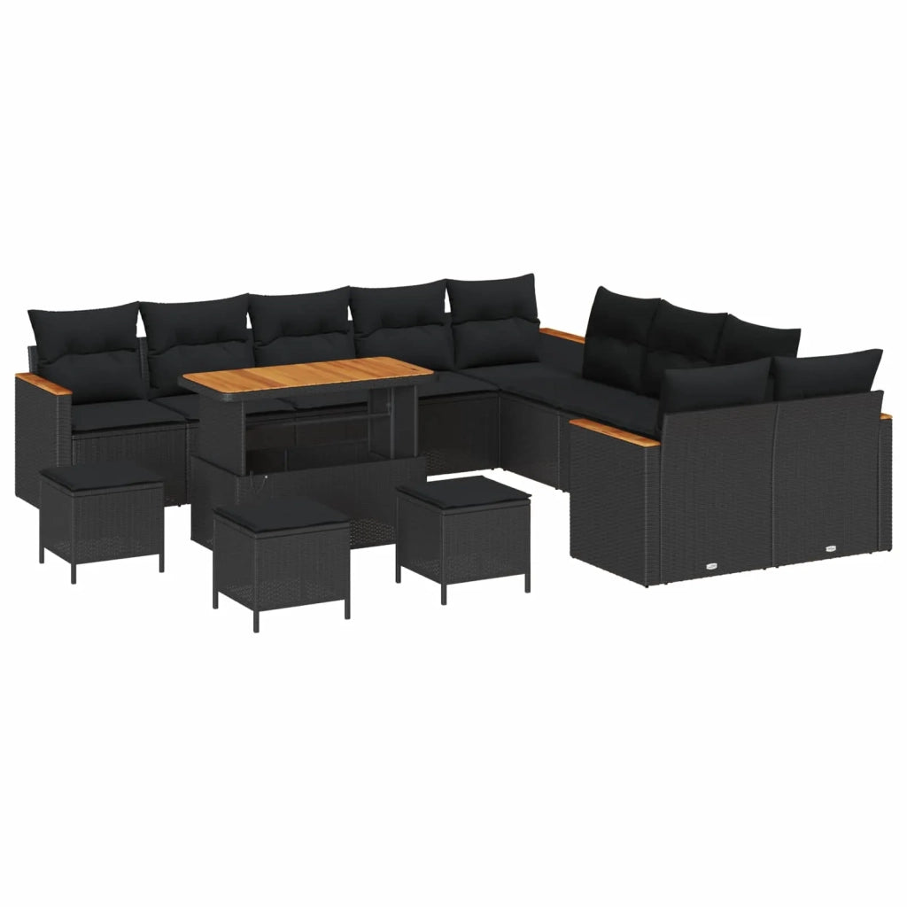 Set Divano da Giardino con cuscino 14 pcs Nero polyrattan